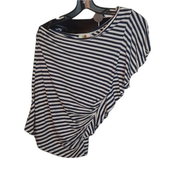 Two Apples Shirt Navy blue  White striped shirt one sleeve Size Medium - Picture 3 of 14